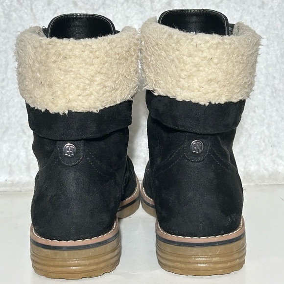 Tommy Hilfiger Womens Black Faux Sherpa Top Lace Combat Winter Boots SZ US 8 M - Picture 4 of 11